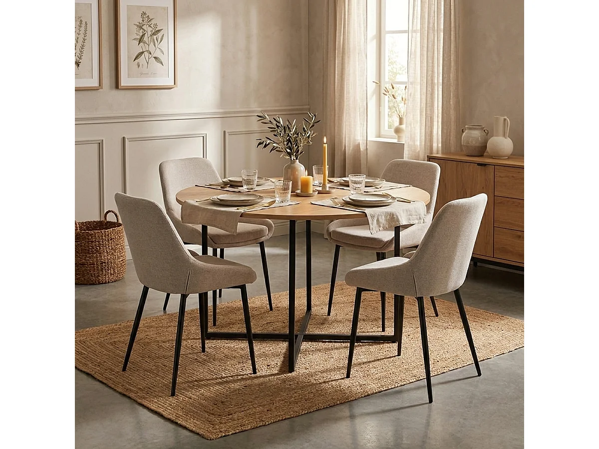 Silla moderna de cocina de tela con patas de metal color negro Piros - Beige