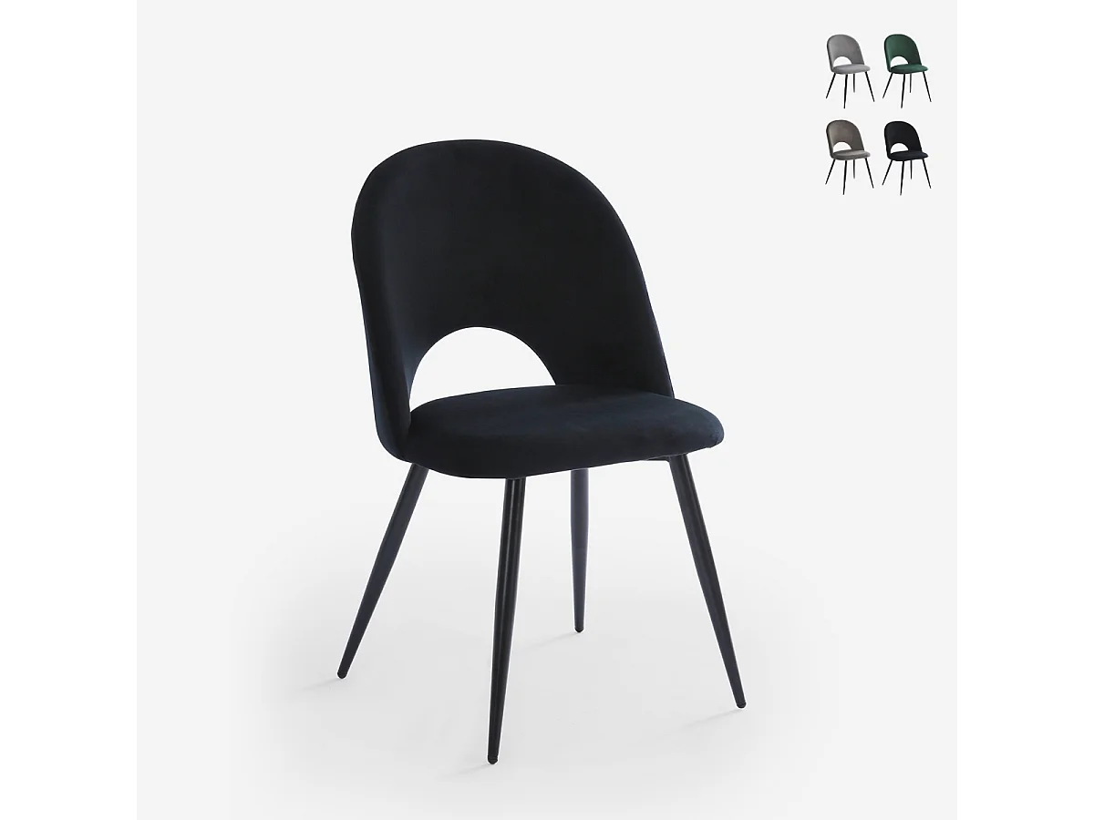 Sedia moderna in velluto e imbottita per sala da pranzo cucina Zarda - Nero