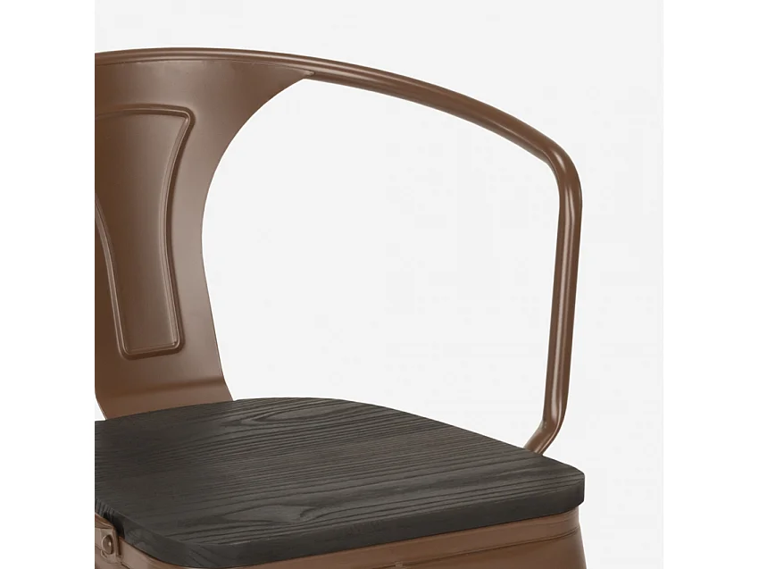 sillas de comedor de metal y madera estilo industrial steel wood arm - Marrón
