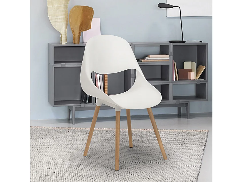 Sillas para cocina y bar polipropileno madera de diseño moderno concha Shell - Blanco
