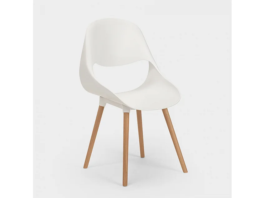 Sillas para cocina y bar polipropileno madera de diseño moderno concha Shell - Blanco