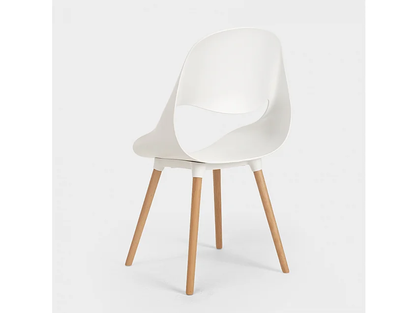 Sillas para cocina y bar polipropileno madera de diseño moderno concha Shell - Blanco