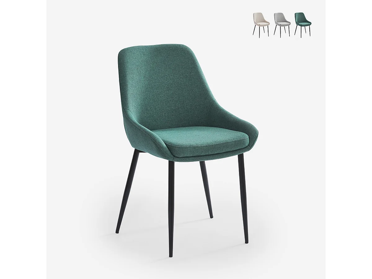 Sedia moderna da cucina in tessuto con gambe in metallo nero Piros - Verde