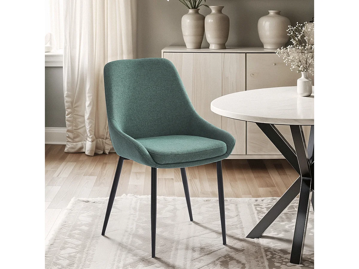 Sedia moderna da cucina in tessuto con gambe in metallo nero Piros - Verde