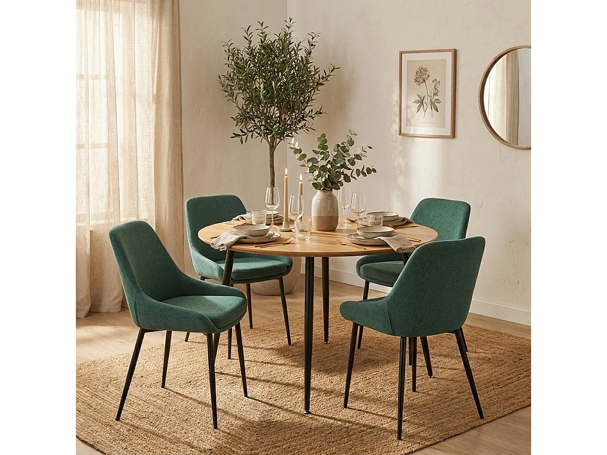Silla moderna de cocina de tela con patas de metal color negro Piros - Verde oscuro