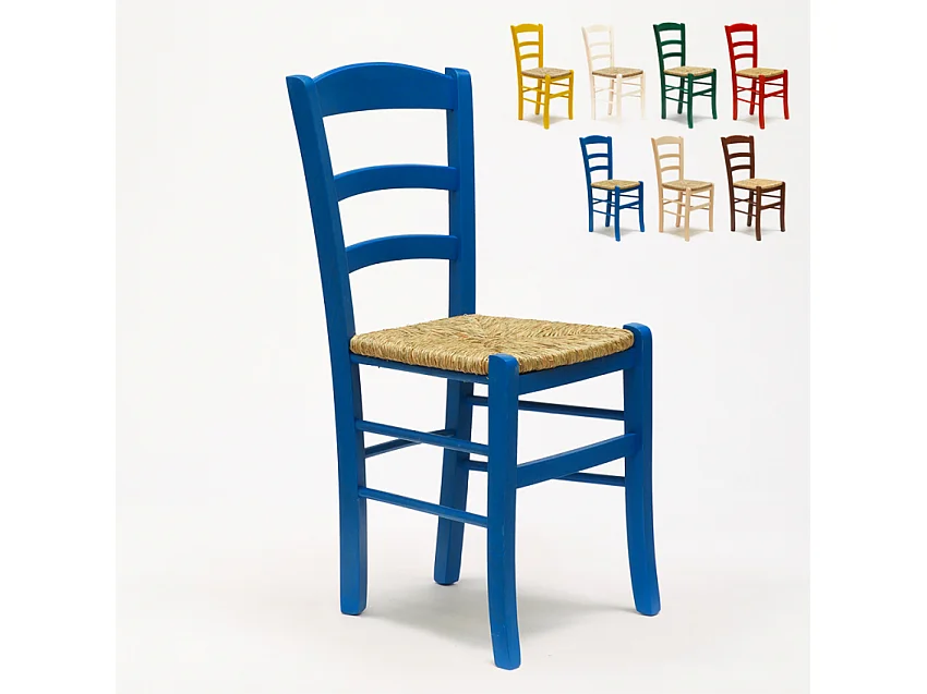 Silla Comedor Rústica Madera Asiento Artesanal Para Cocina Bar y Taberna Paesana - Azul