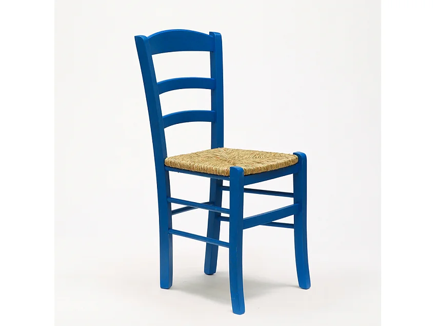 Silla Comedor Rústica Madera Asiento Artesanal Para Cocina Bar y Taberna Paesana - Azul