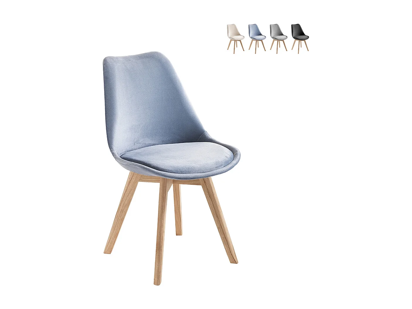 Juego de 4 sillas de terciopelo estilo escandinavo para salón cocina Smart Soft - Azul