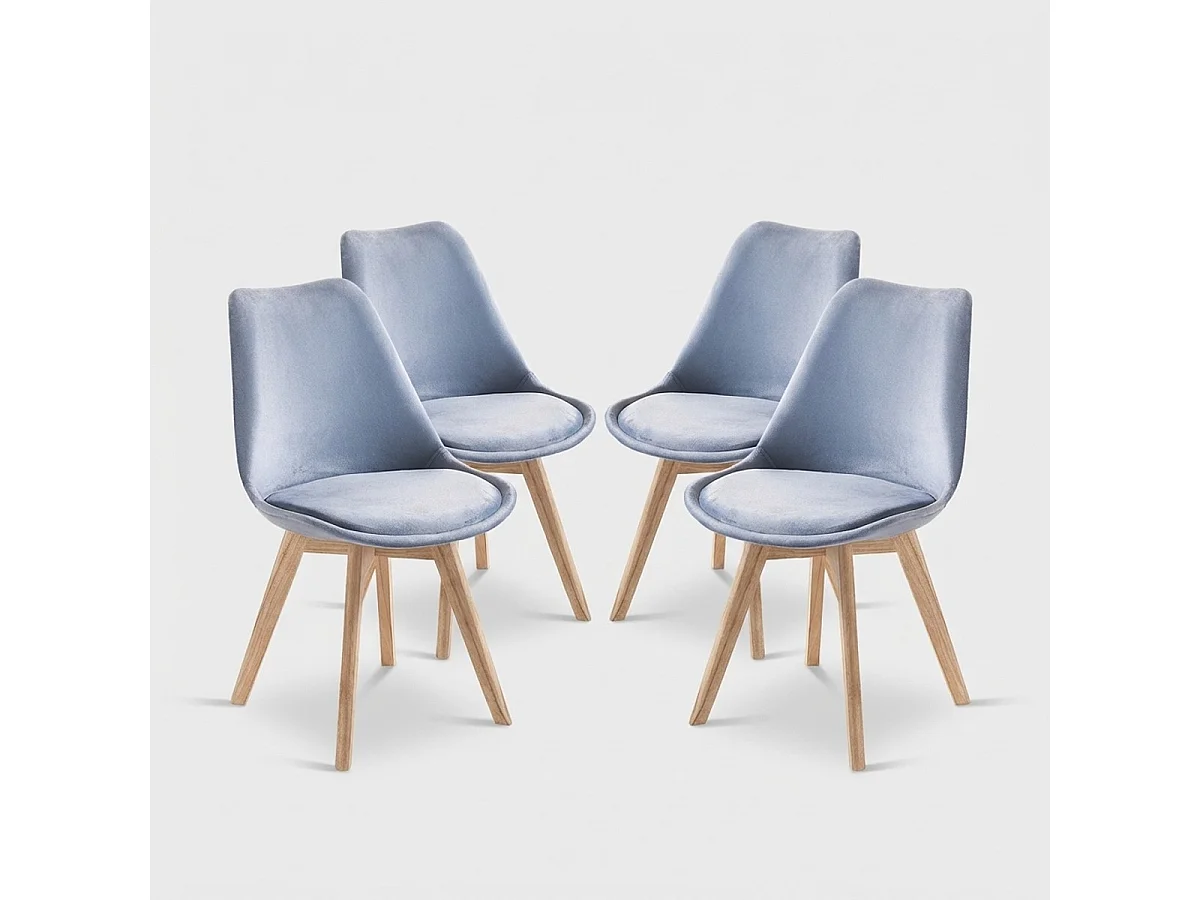 Wohnzimmer- Küchenstühle 4er Set aus Samt im skandinavischen Stil Smart Soft - Hellblau