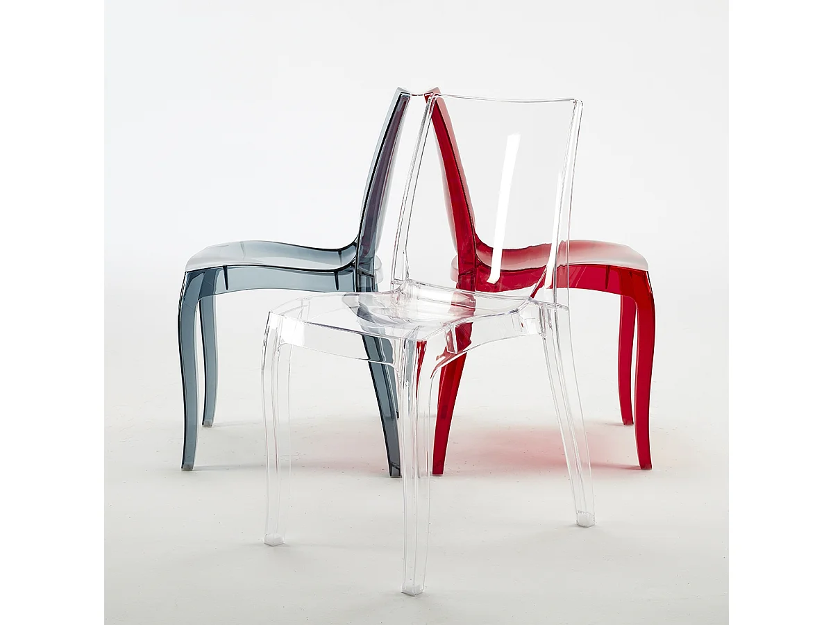 Chaise salle à manger bar transparent empilable Cristal Light polycarbonate Grand Soleil Design - Noir Anthracite Transparent
