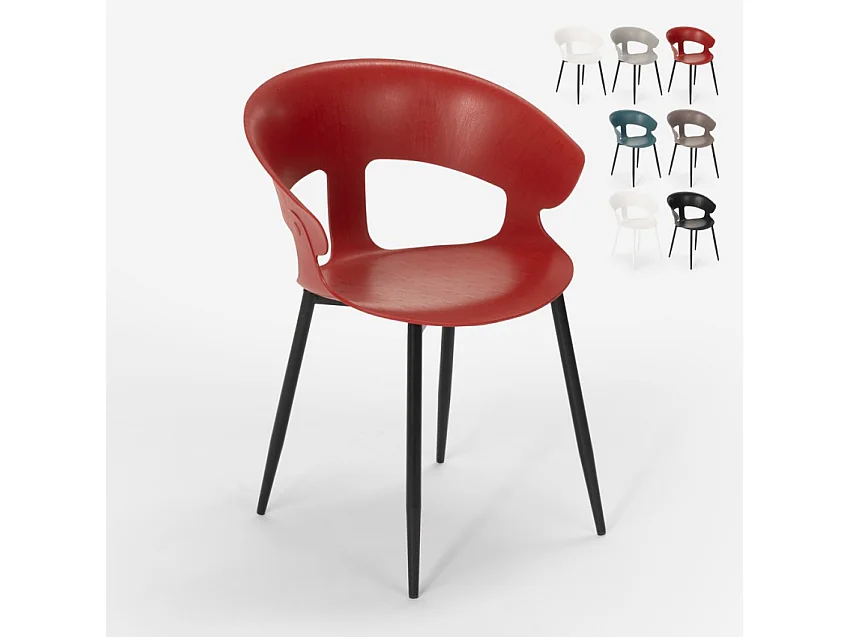 Silla de comedor de diseño moderno para bar y restaurante Evelyn - Rojo