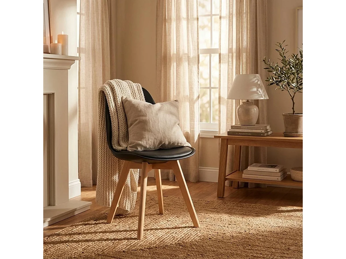 Stuhl in Skandinavischen Design aus Holz mit Kissen für Küche Esszimmer Bib Nordica - Schwarz