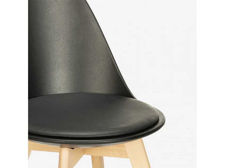 Stuhl in Skandinavischen Design aus Holz mit Kissen für Küche Esszimmer Bib Nordica - Schwarz