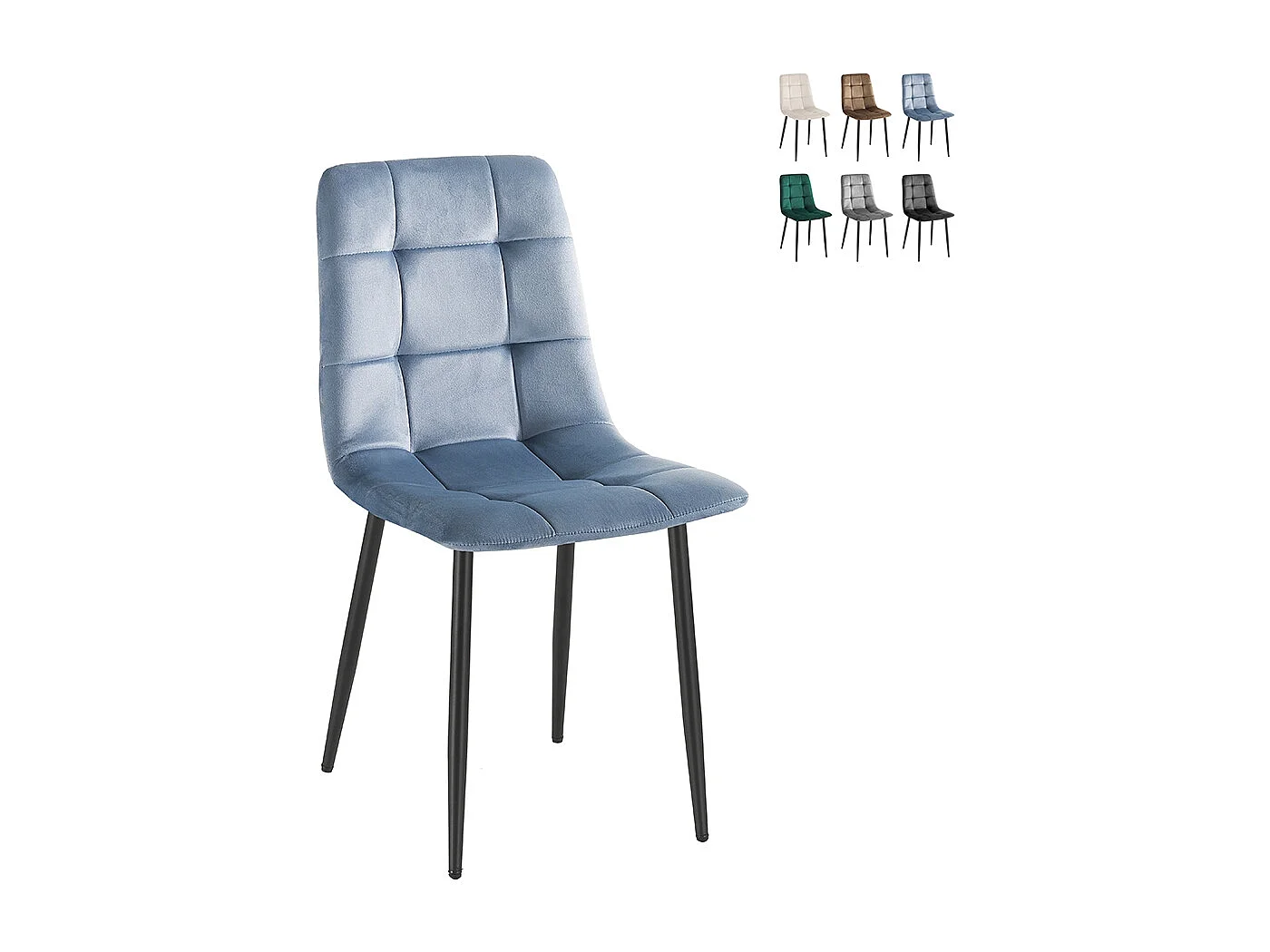 Juego de 4 sillas de comedor y cocina de terciopelo con efecto acolchado Corfù - Azul