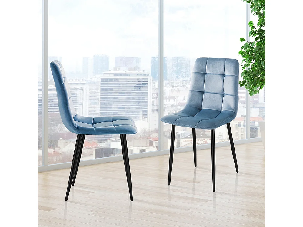 Juego de 4 sillas de comedor y cocina de terciopelo con efecto acolchado Corfù - Azul