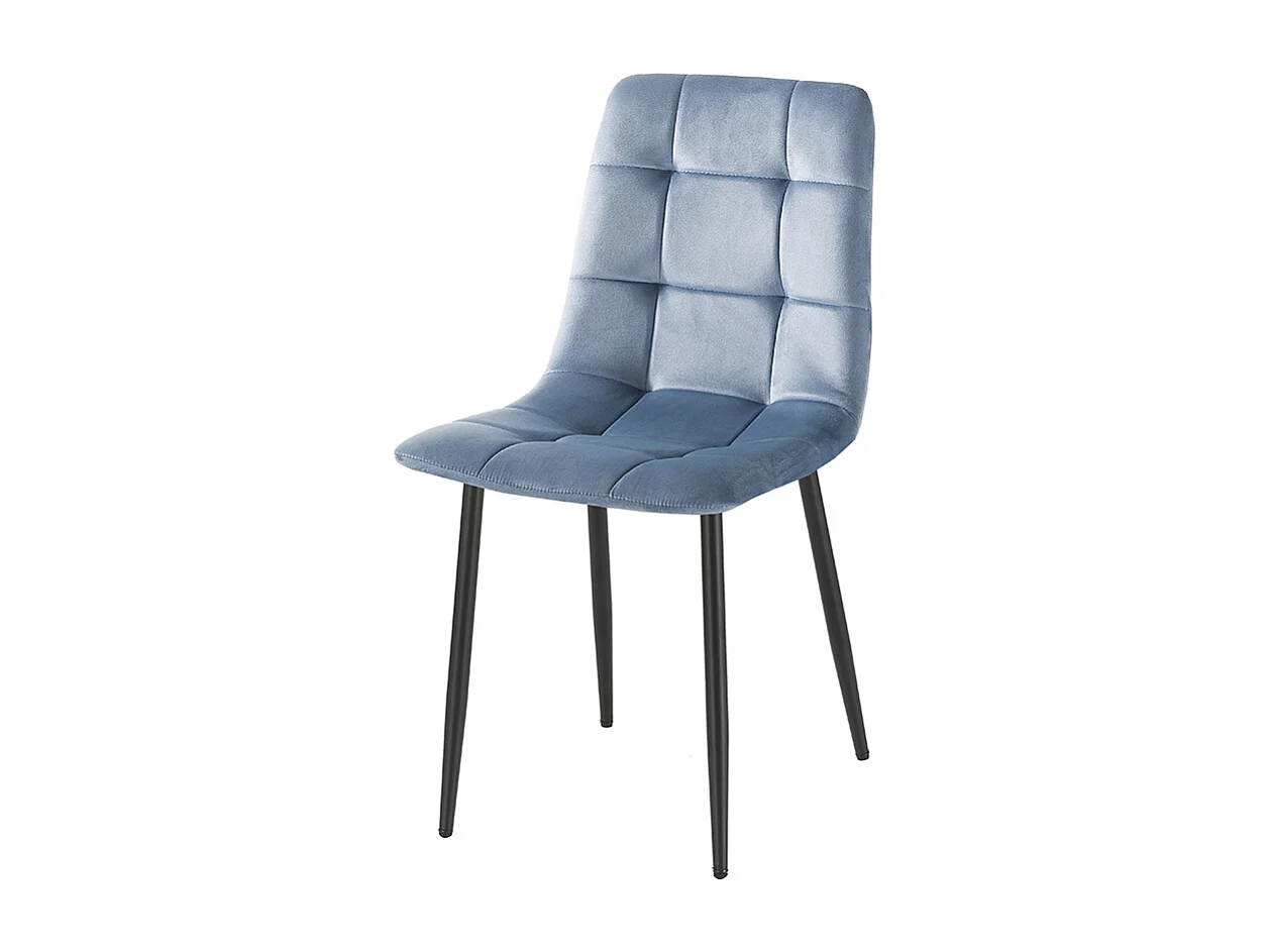 Juego de 4 sillas de comedor y cocina de terciopelo con efecto acolchado Corfù Stock - Azul