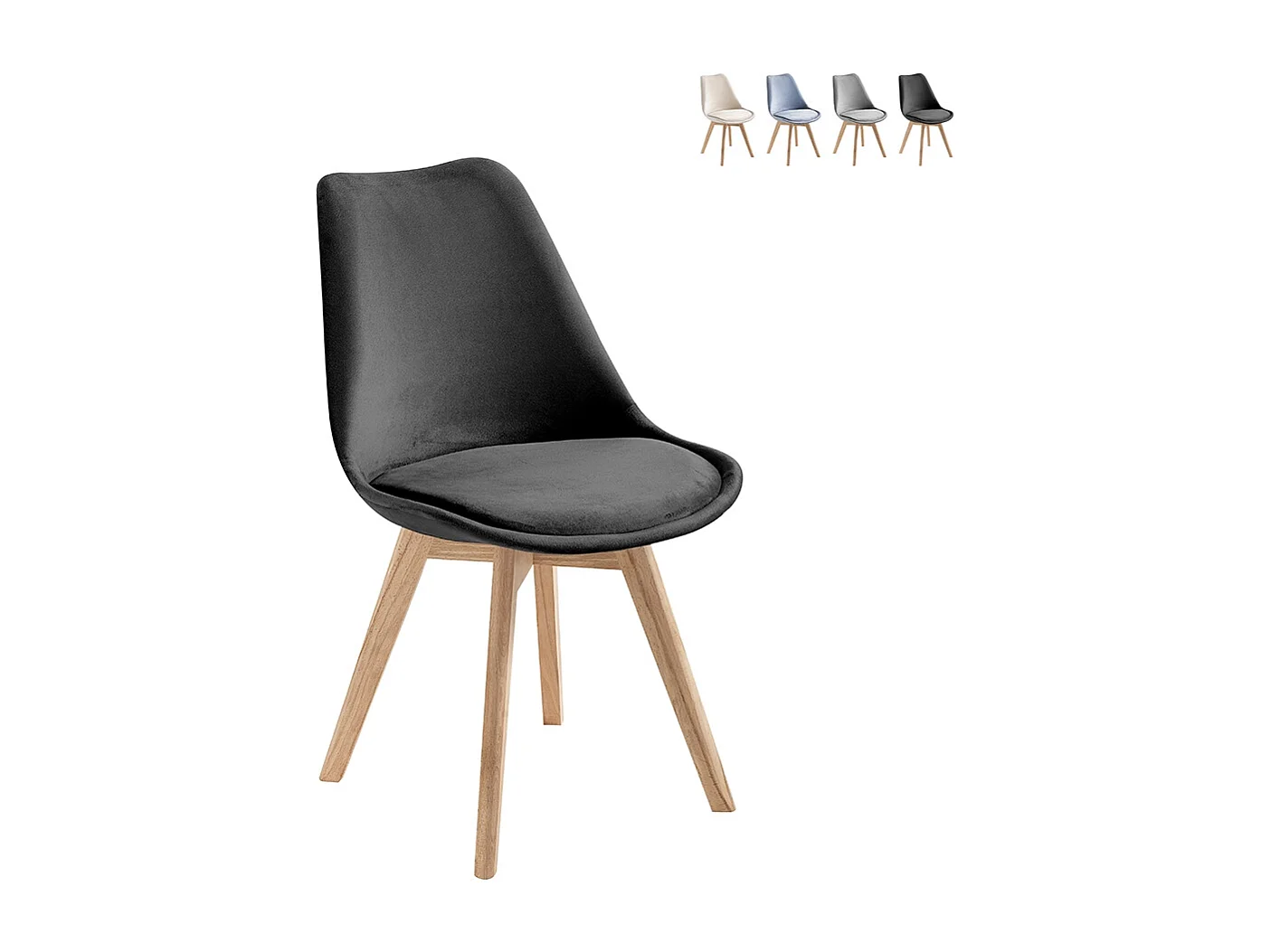 Juego de 4 sillas de terciopelo estilo escandinavo para salón cocina Smart Soft - Negro