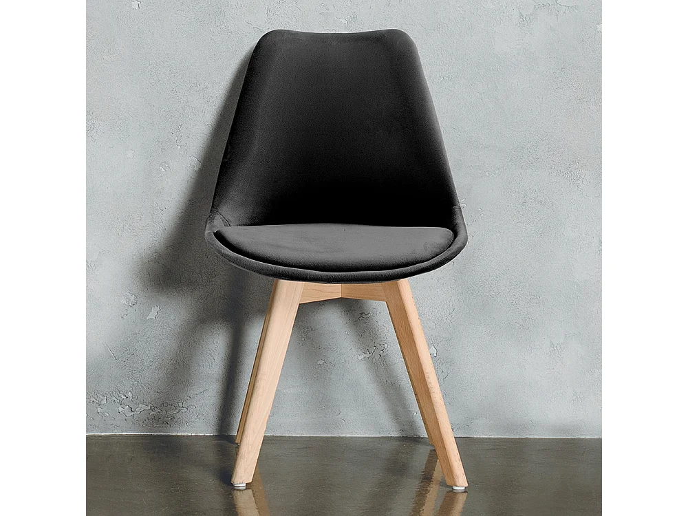 Juego de 4 sillas de terciopelo estilo escandinavo para salón cocina Smart Soft - Negro