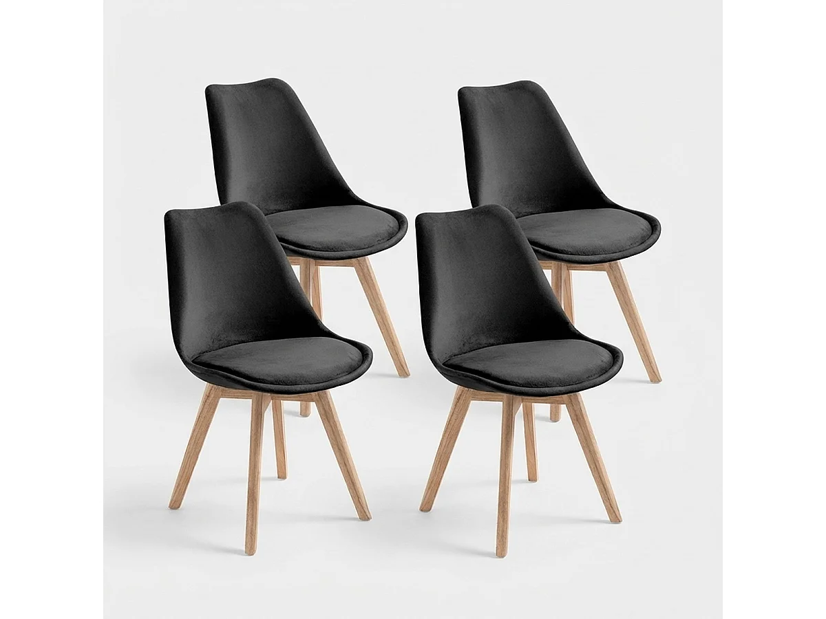 Wohnzimmer- Küchenstühle 4er Set aus Samt im skandinavischen Stil Smart Soft - Schwarz