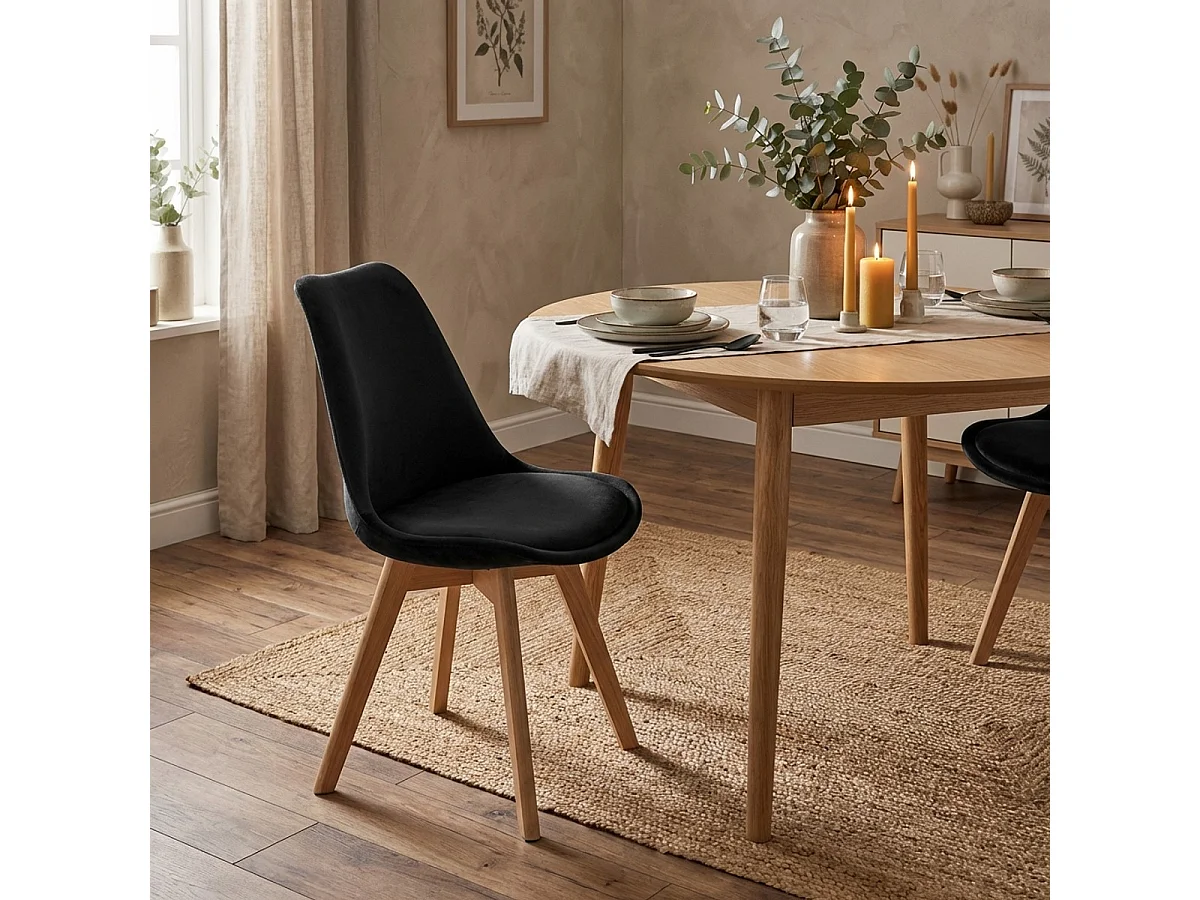 Wohnzimmer- Küchenstühle 4er Set aus Samt im skandinavischen Stil Smart Soft - Schwarz