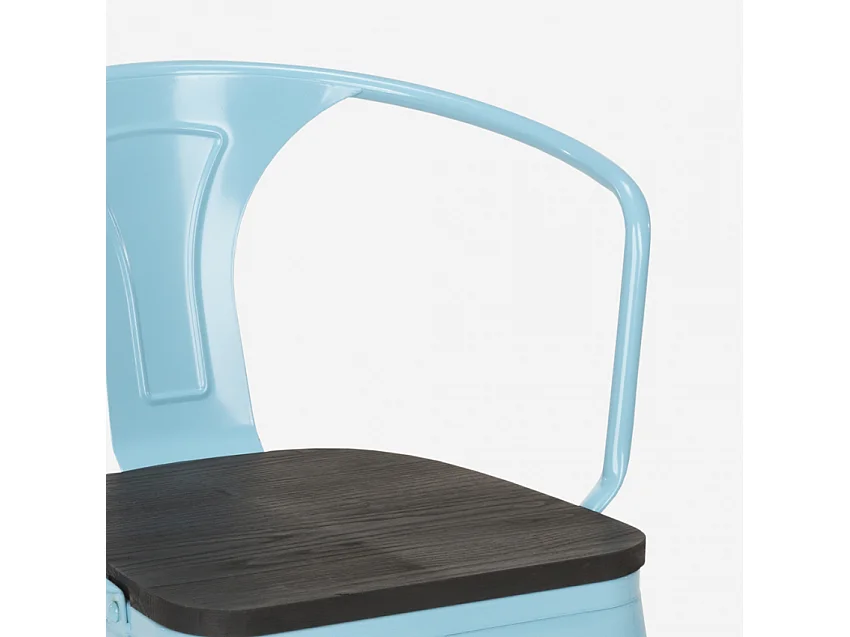 stühle stuhl aus metall holz im industriellen stil für bar küchen steel wood arm - Hellblau