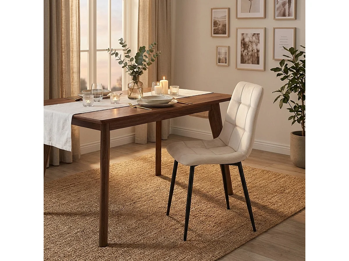 Juego de 4 sillas de comedor y cocina de terciopelo con efecto acolchado Corfù Stock - Beige