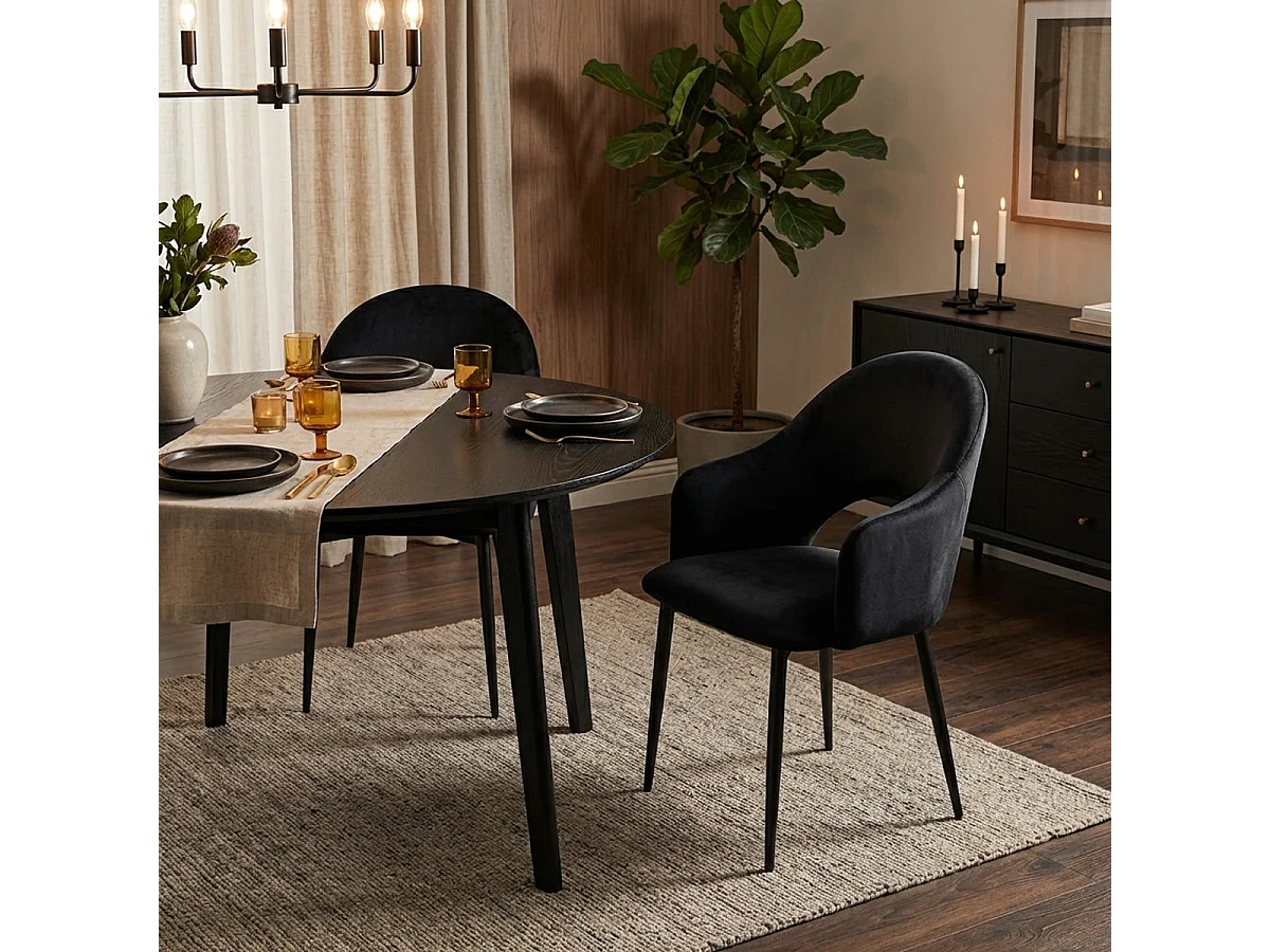 Stuhl mit Armlehnen modern aus Samt für Esszimmer und Küche Rozan - Schwarz