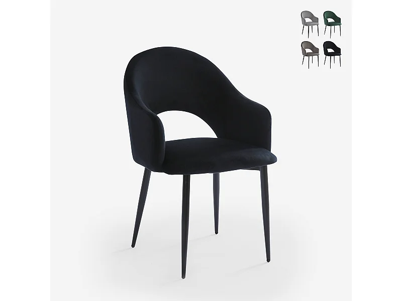 Sedia con braccioli moderna in velluto per sala da pranzo e cucina Rozan - Nero