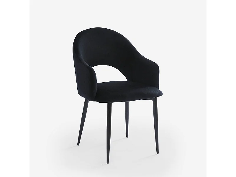 Chaise salle à manger et cuisine accoudoirs moderne en velours Rozan - Noir
