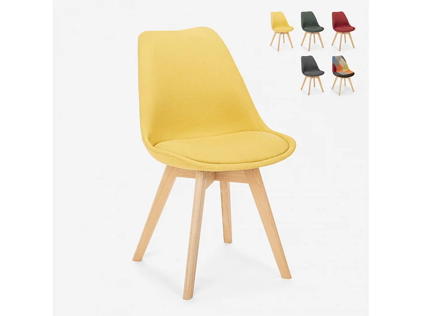 Nordic Design Stuhl aus Holz und Stoff und Kissen Küchen Bars Restaurants Dolphin - Gelb