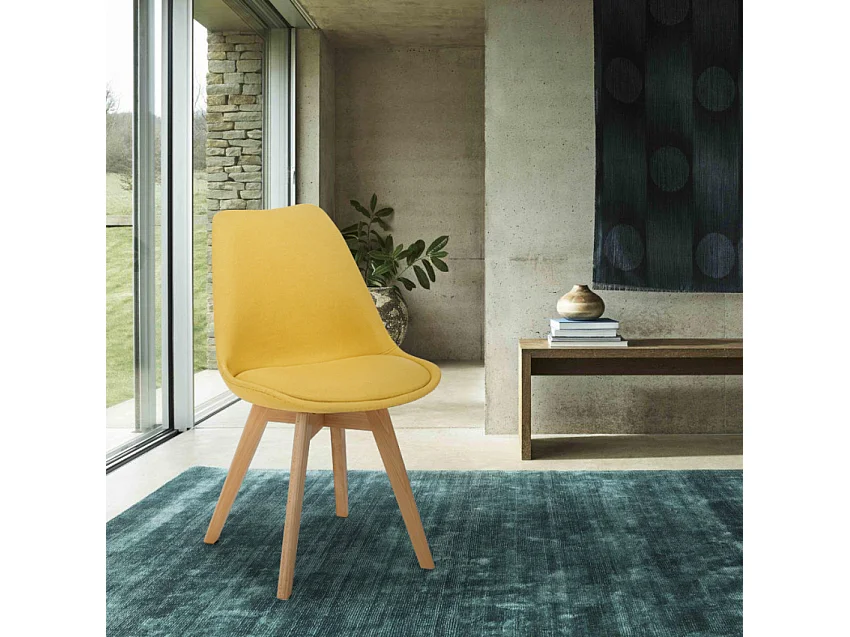 Nordic Design Stuhl aus Holz und Stoff und Kissen Küchen Bars Restaurants Dolphin - Gelb