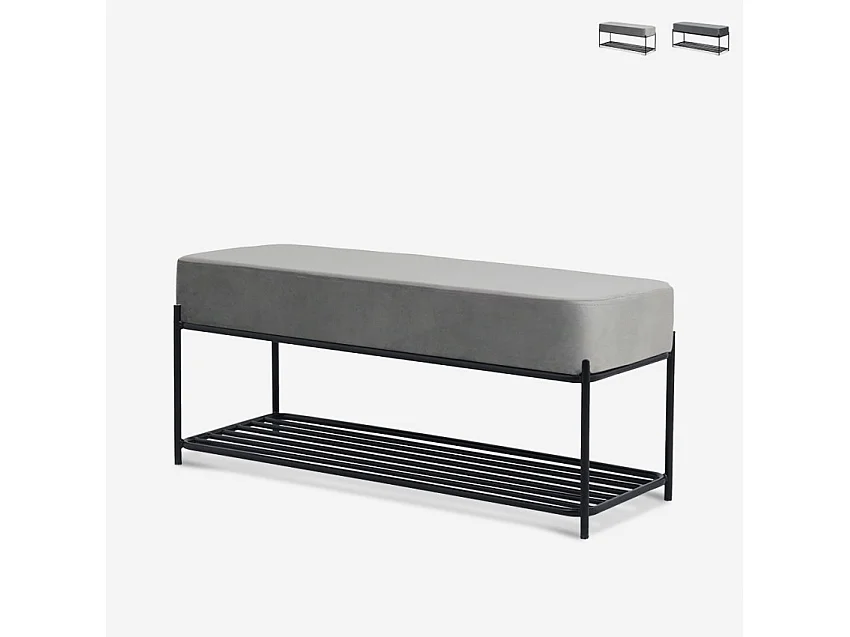 Panca scarpiera ingresso design moderno nero velluto grigio Degas - Grigio