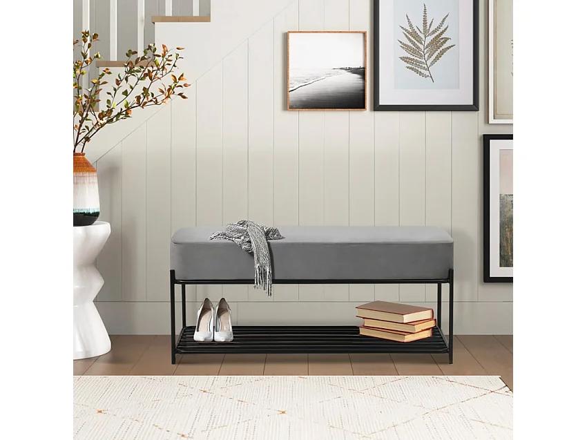 Panca scarpiera ingresso design moderno nero velluto grigio Degas - Grigio