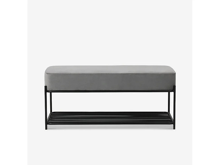 Panca scarpiera ingresso design moderno nero velluto grigio Degas - Grigio
