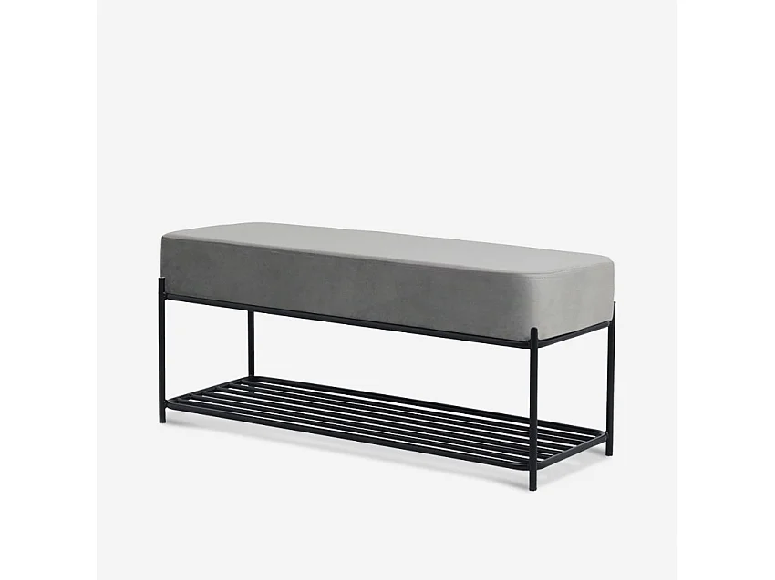 Banc à chaussures entrée design moderne velours gris Degas - Gris