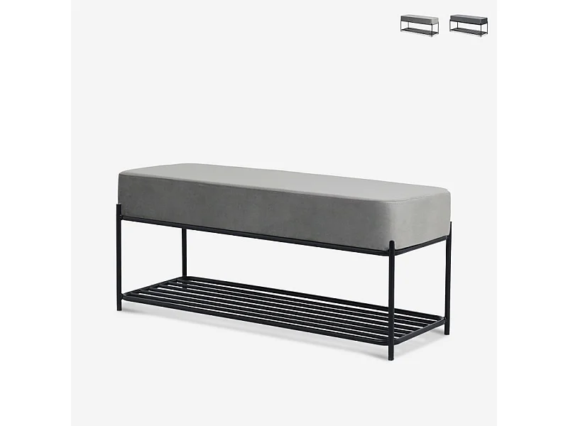 Panca scarpiera ingresso design moderno nero velluto grigio Degas - Grigio