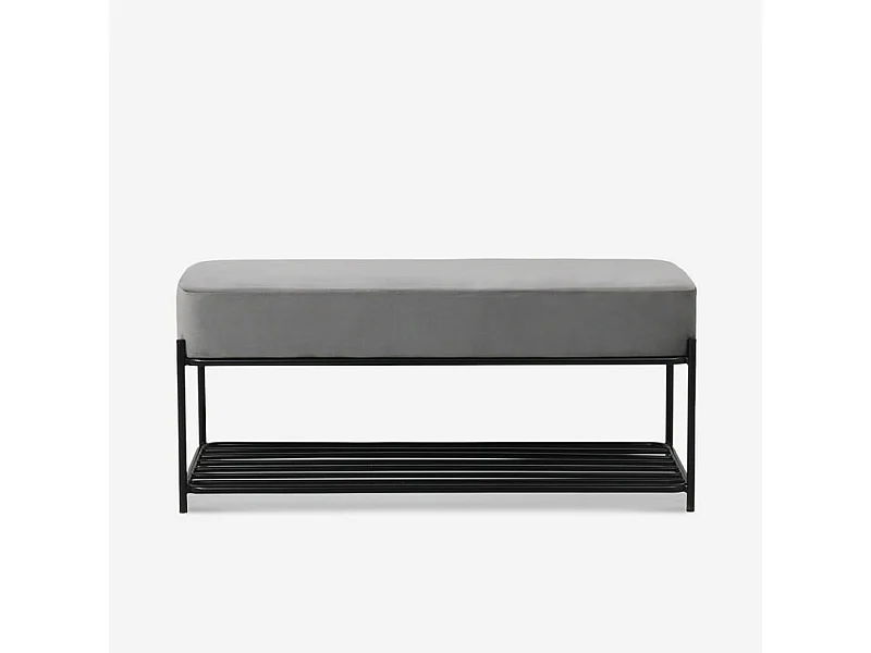 Banc à chaussures entrée design moderne velours gris Degas - Gris