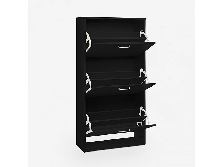 Zapatero vertical ahorra espacio 63 x 24 x 115 cm 3 puertas 18 pares de zapatos Batu - Negro