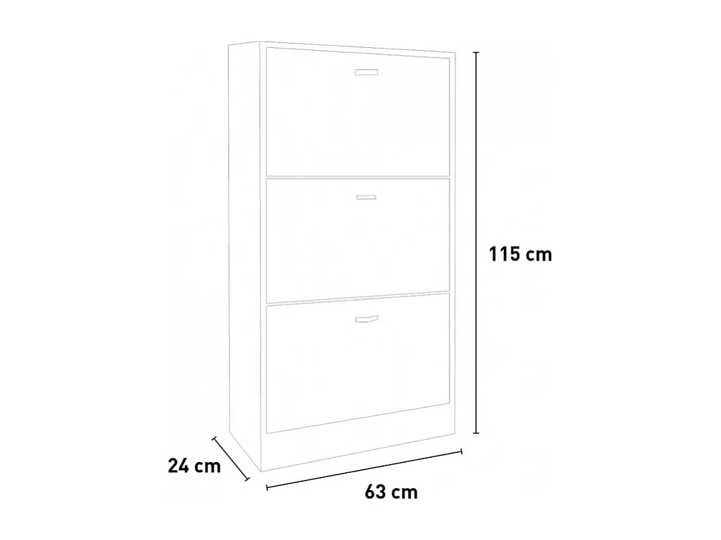 Zapatero vertical ahorra espacio 63 x 24 x 115 cm 3 puertas 18 pares de zapatos Batu - Negro