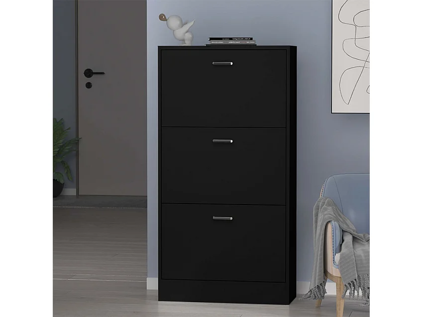Zapatero vertical ahorra espacio 63 x 24 x 115 cm 3 puertas 18 pares de zapatos Batu - Negro