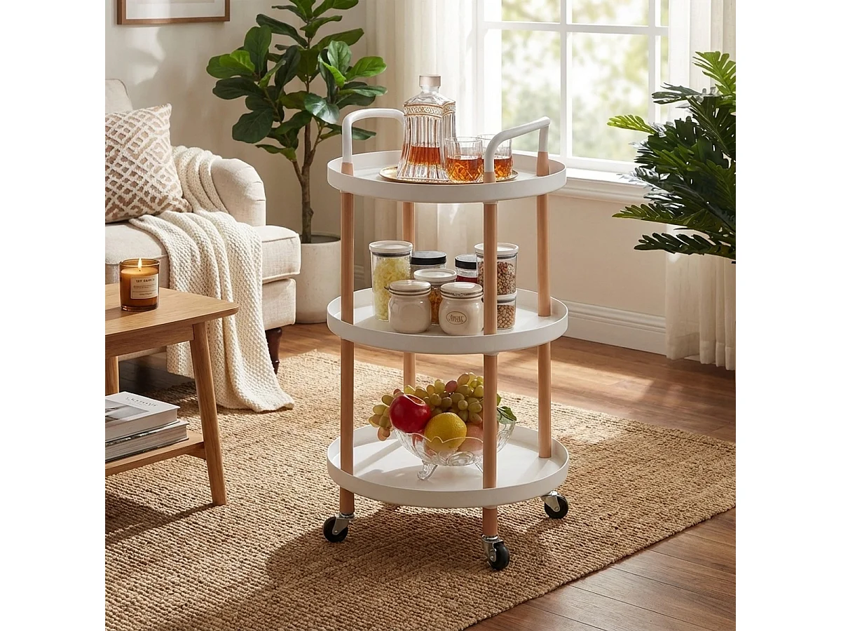 Lebensmittelwagen rund 3 Ablagen Design Nordic Räder Biky Plus - Weiß