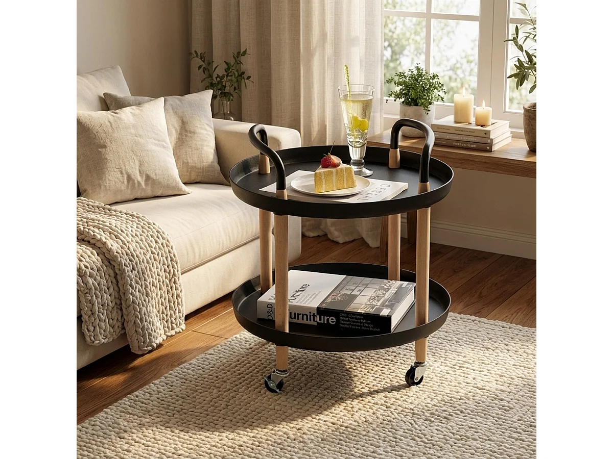 Lebensmittelwagen rund im skandinavischen Design mit Rädern Biky - Schwarz