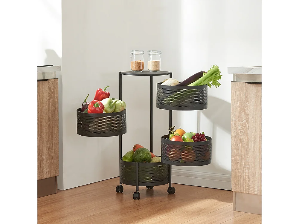 Carrito de cocina verdulero con 4 cestas giratorias moderno Rodin L - Negro