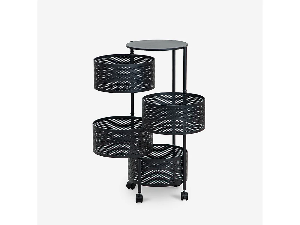 Carrito de cocina verdulero con 4 cestas giratorias moderno Rodin L - Negro