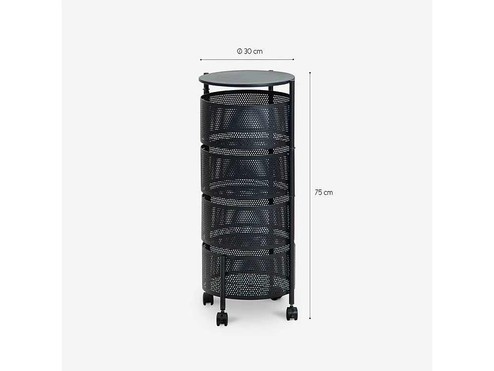Carrito de cocina verdulero con 4 cestas giratorias moderno Rodin L - Negro