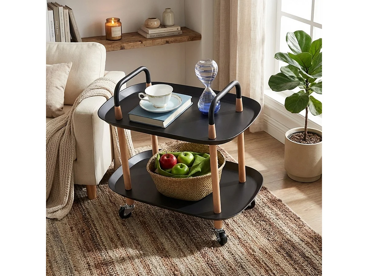 Lebensmittelwagen modern mit Rädern 2 Ablagen schwarz weiß Wala - Schwarz