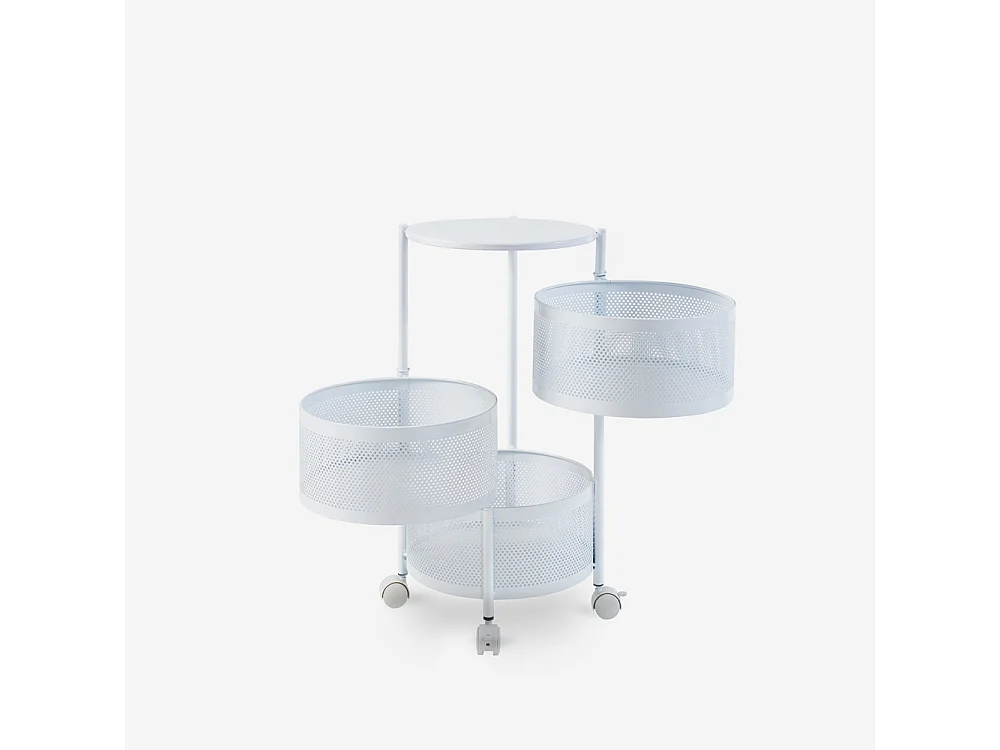 Obstwagen Küche modern mit Rädern und 3 schwenkbaren Körben Rodin M - Weiß