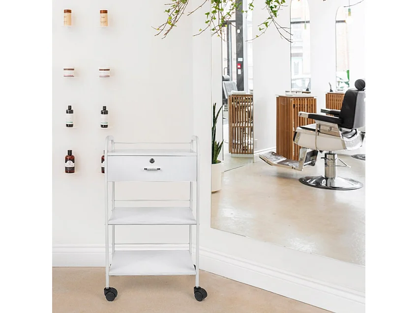 Wagen für Schönheitssalons und Friseursalons mit 4 Rädern, Schublade und Regalen Gordon