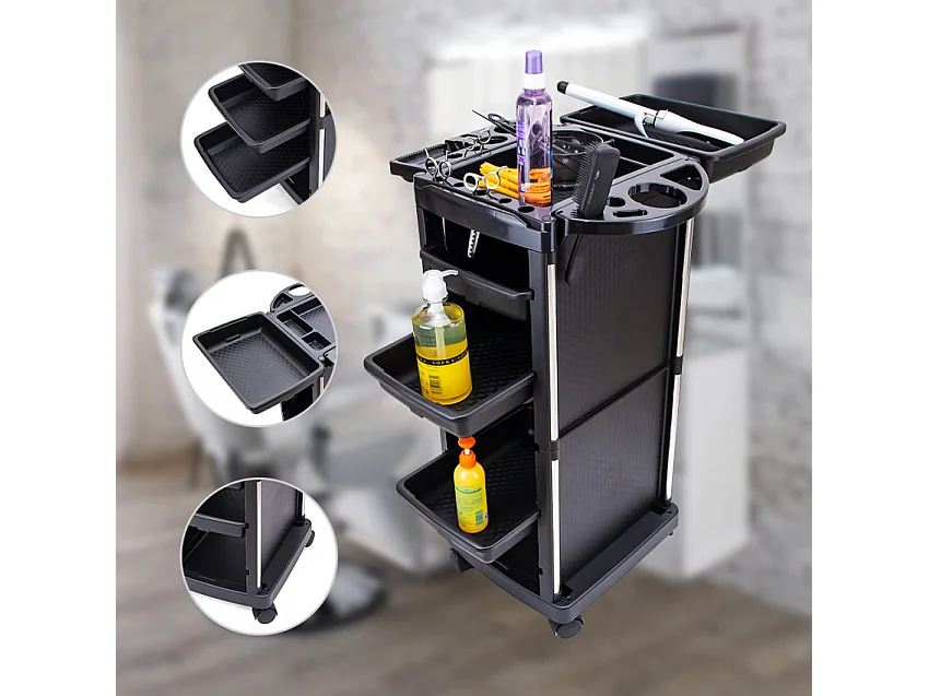 carrito portátil para peluqueros y esteticistas con ruedas y grandes compartimentos Twists