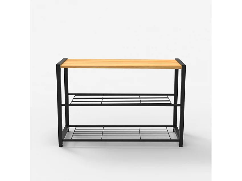 Scarpiera aperta ingresso 2 ripiani 1 mensola 8 paia di scarpe legno metallo Amnes - Nero